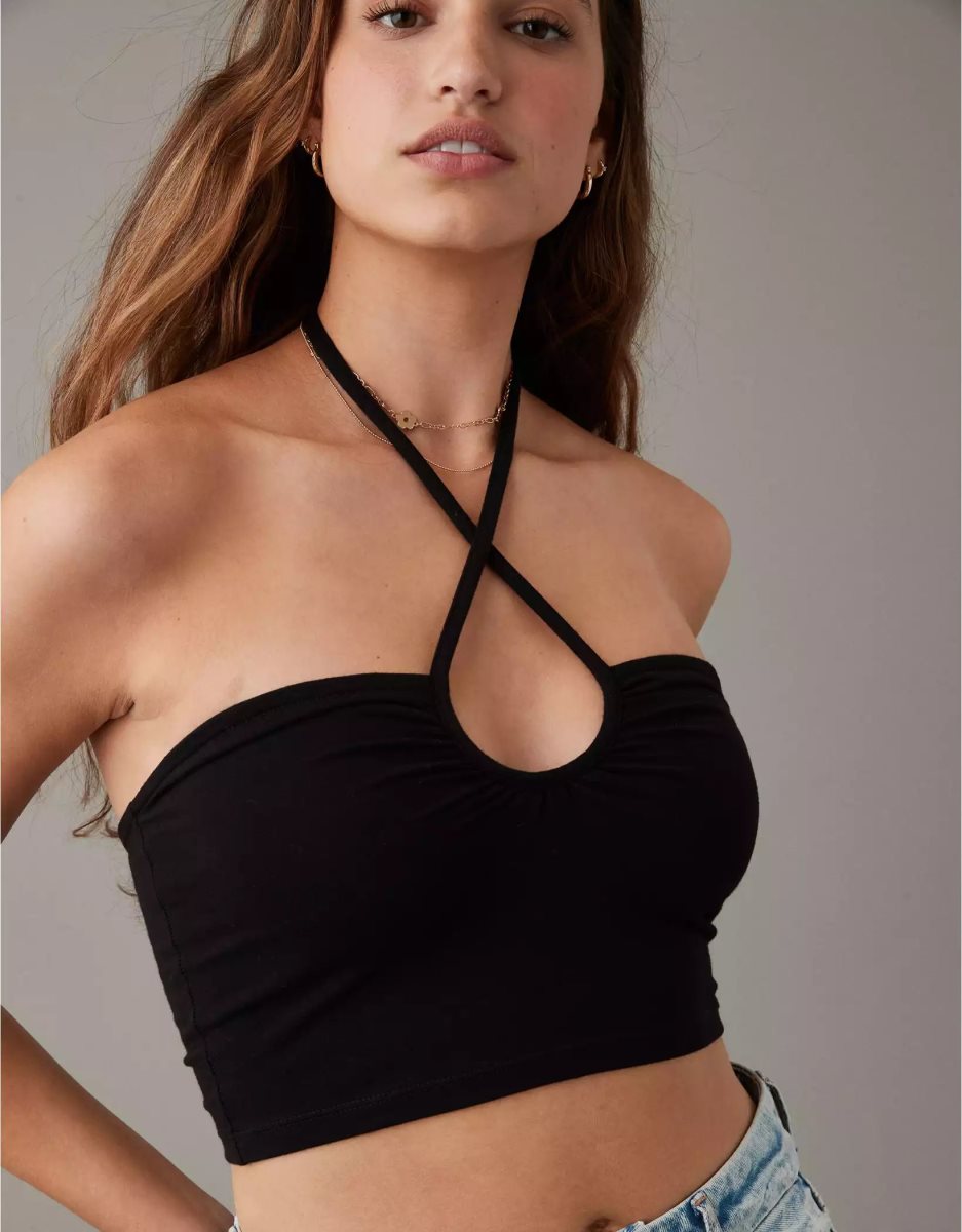 Debardeur American Eagle AE Keyhole Wrap Halter Noir Femme | UJT-92068319